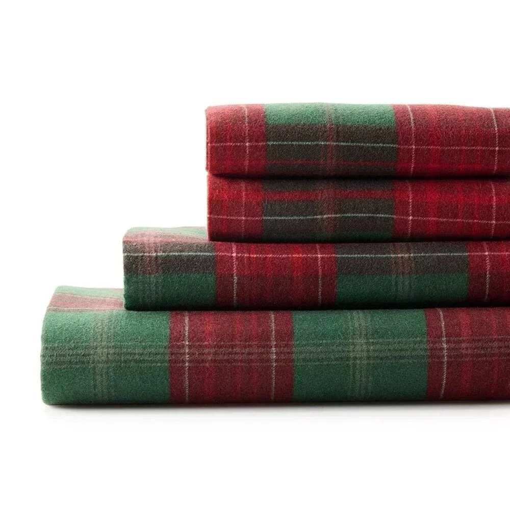 Cuddl Duds Heavyweight Cotton Flannel QUEEN Sheet Set Deep Fit Holiday Plaid